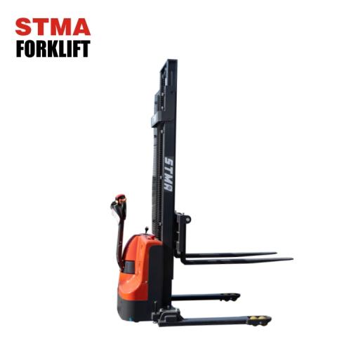 Electric stacker with wide outriggers