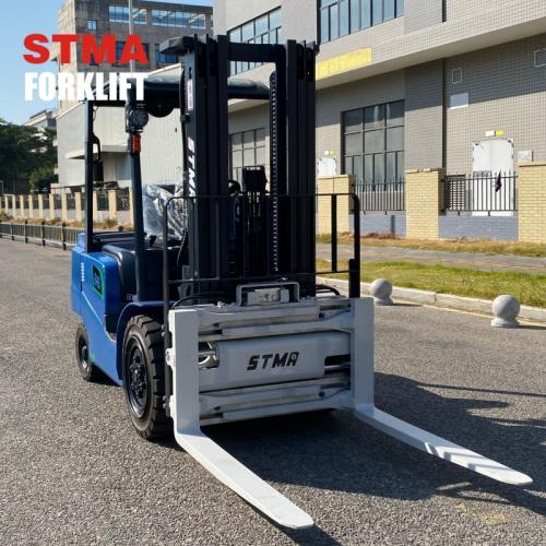 Forklift with fork positioner