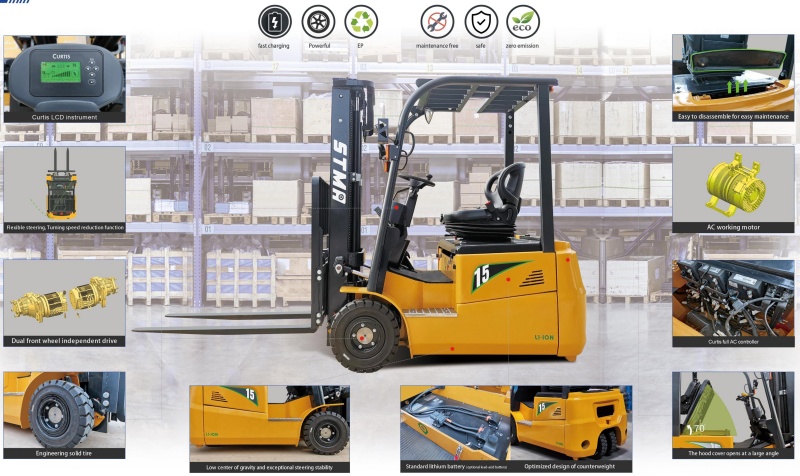 48V 3-Wheel Electric Forklift 