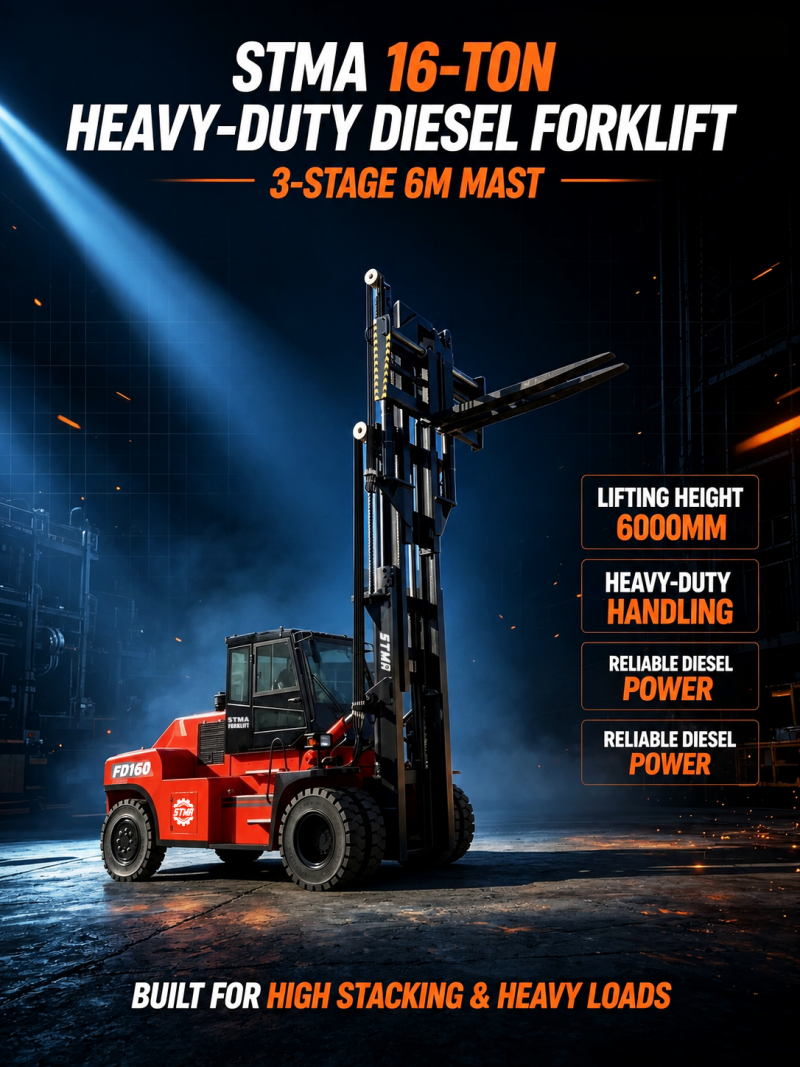 STMA 16Ton Forklift with Triplex Full Free Lift Mast STMA 16Ton Forklift with Triplex Full Free Lift Mast